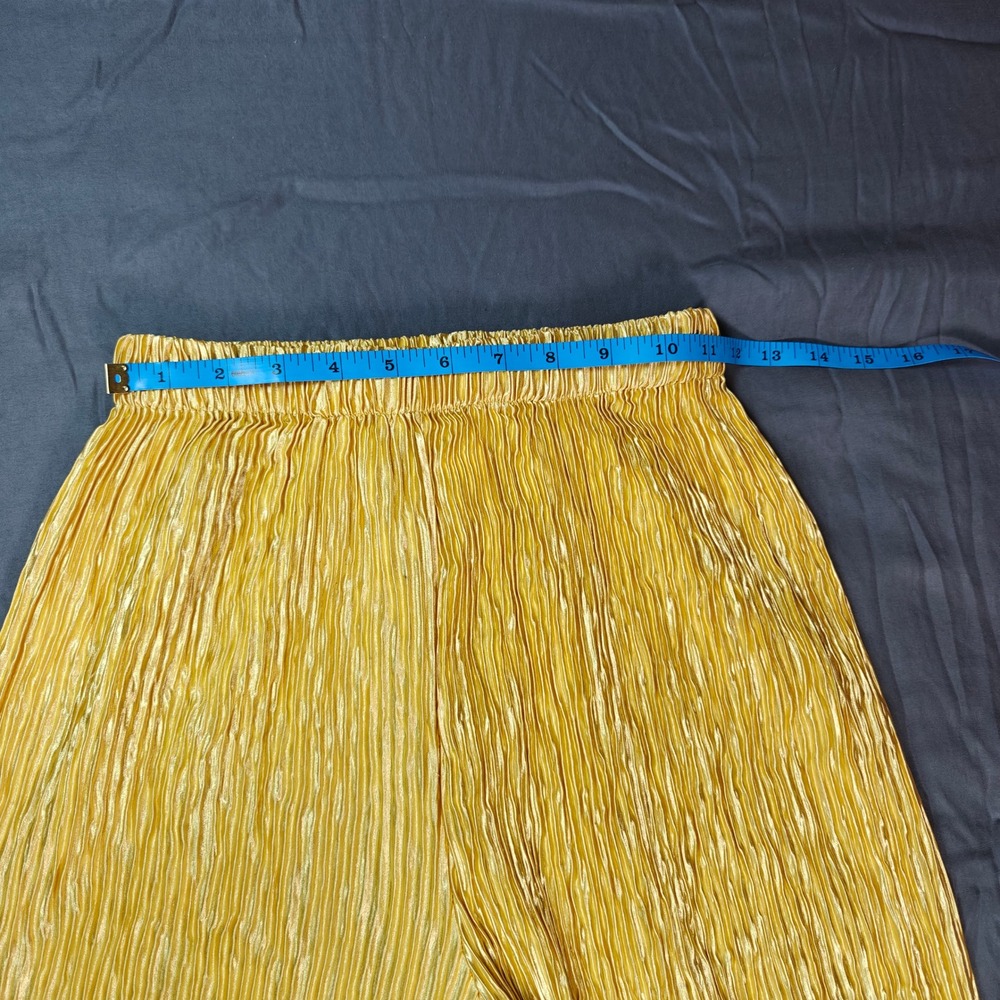 Commense Yellow Plisse Two Piece Set Halter Asymmetrical Top Wide Leg Pants Sm - Picture 8 of 9
